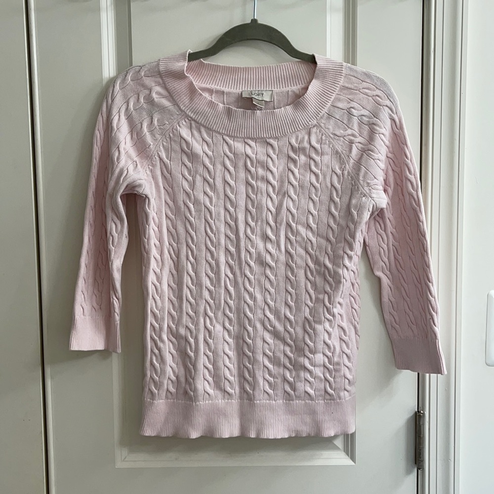 Light Pink Fitted Cable-Knit Sweater